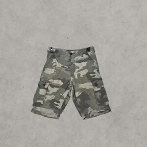 WearFirst Boys Camo Cargo Shorts Green Tan Cotton Ripstop Size 14